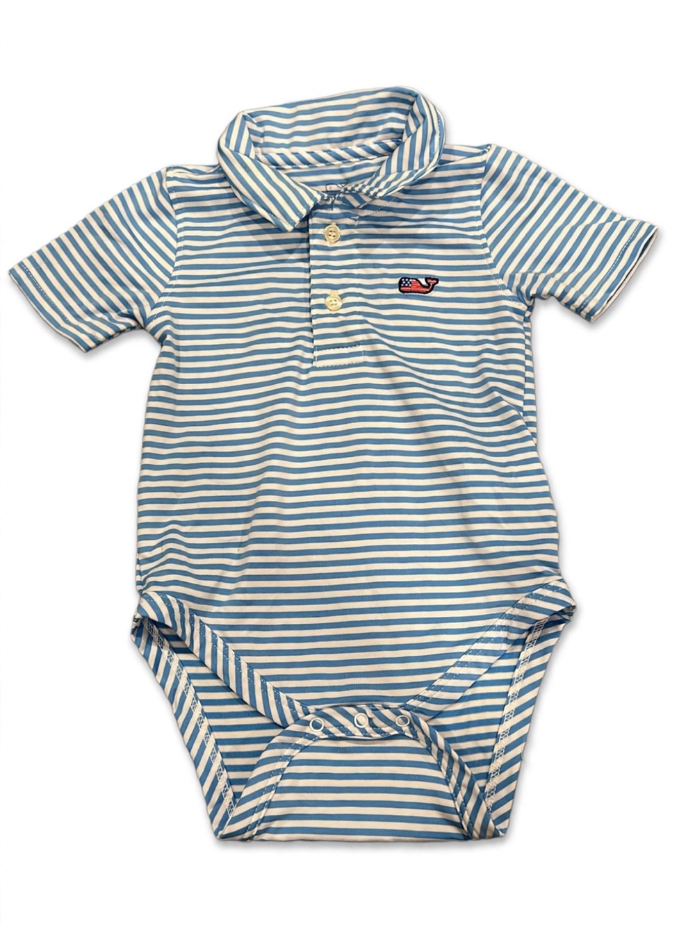 Vineyard Vines Blue & White Striped Polo Baby Bodysuit